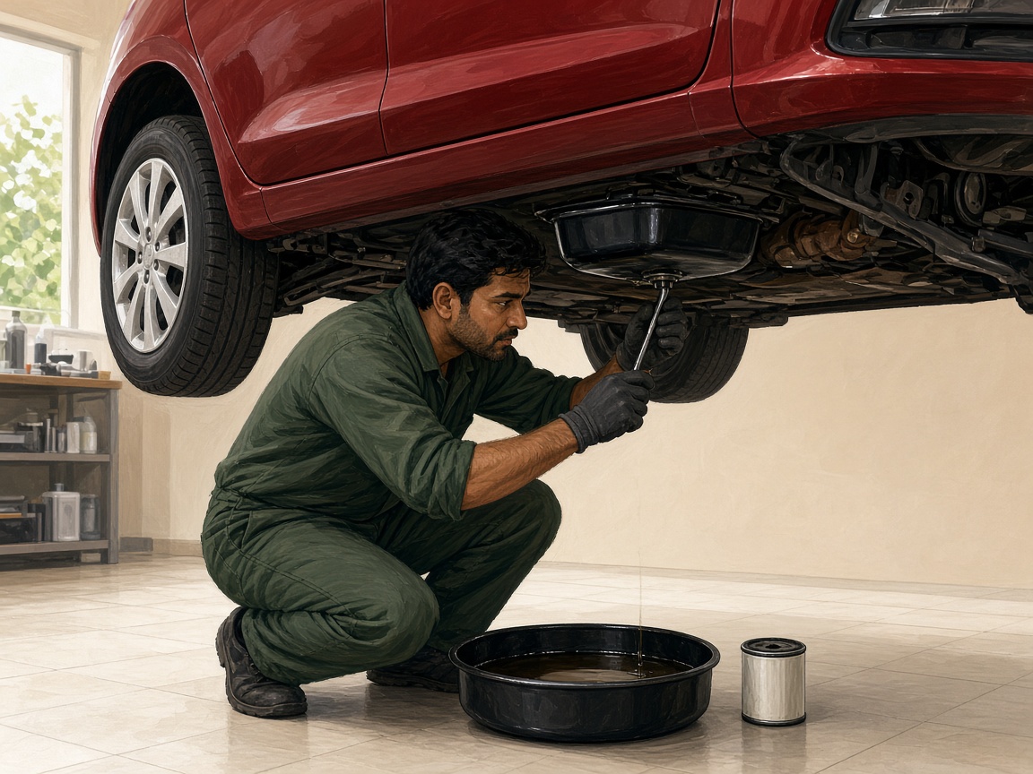 Mechanic performing an oil and filter change